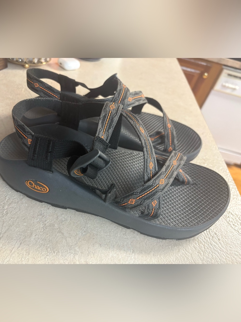 Chaco men’s Black Sandals with Orange Stitching